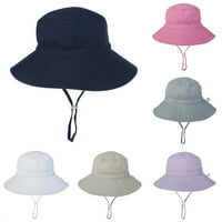 Plavi ljetni dječji šešir u boji, jednobojan, prozračan, UV otporan, širokog oboda i remena za bradu