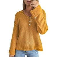 Dezsed Women Casual Soild Dugi rukav gumb pleteni pulover V-izrez džemper