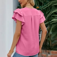 Ženske majice kratkih rukava s volanima košulje s izrezom u obliku slova A, jednobojne široke Ležerne modne bluze