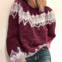 Floleo Clearance Odjeća za žene modne žene O-Neck dugi rukav leoaprd print patchwork pleteni topli džemper vrući