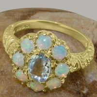 Britanci su napravili čvrste 10k žuto zlato Natural Aquamarine & Opal ženskog obljetničkog prstena - Opcije veličine