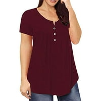 Majice za žene, Vintage majice Plus Size s grafičkim uzorkom, bluze s izrezom i gumbima u obliku slova u, tunike