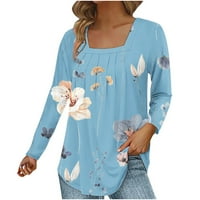 Elailye modne ženske košulje kvadratni dekolte grafički otisci pulover gornji dugi rukavi ležerne bluze