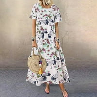 Ljetne haljine modne žene Okrugli vratni print haljina ležerna haljina s kratkim rukavima dugačka haljina