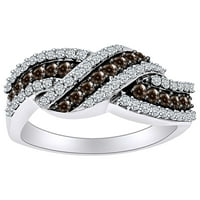 Okrugli prsten od smeđeg i bijelog prirodnog dijamanta od 10k bijelog zlata-veličina prstena-6,5