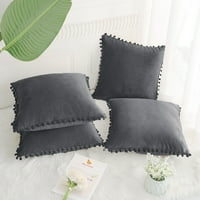 Jedinstvene ponude Velvet jastučni poklopac s poms za kauč tamno siva 20 20