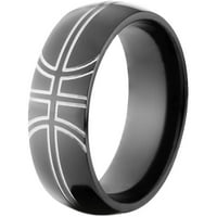 Polukružni crni cirkonijev prsten s brušenim košarkaškim uzorkom