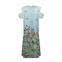 Ljetne haljine za žene kratke rukave a-line srednje dužine casual v-izrez čipkaste haljine svijetloplava xl