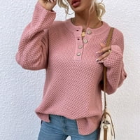Rasprodaja ženskih džempera jesenska Moda pletenina s okruglim vratom s dugim rukavima na kopčanje jednobojni