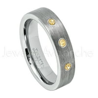 Prsten od volframa s cjevastim rezom - 0,21 Karat Citrina s 3 kamena-personalizirani zaručnički prsten od volframa-prilagođeni