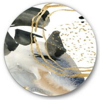DesignArt 'Pastel Sažetak s crno plavom bež i zlatnim mrljama modernim metalnim zidom - disk od 11
