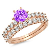 1. Dijamantni prirodni ametist okruglog reza od ružičastog zlata 18k $ s naglascima vjenčani set od 6,75