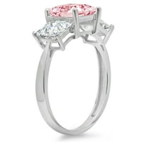 Lažni ružičasti dijamantni prsten izrezan u 92k bijelom zlatu od 14k s tri kamena od 9,25