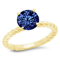 Okrugli rez od 2,0 karata plavi imitirani tanzanit 14k žuto zlato graviranje Godišnjica zaruka vjenčani prsten