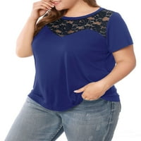 Jedinstvene ponude ženske plus vrhove čipkaste ploče okrugli vrat kratki rukavi bluza