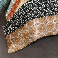 Boemski prugasti prekrivački reverzibilni šareni boho dizajn set za posteljinu, puna kraljica, tirkizni san iz
