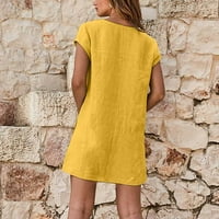Očišćenja ljetne haljine za žene kratke rukave Mini casual a-line solidna haljina za vrat žuta m