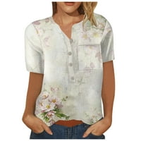 Umitay bluze za žene ženski modni ispisani gumb za uzorke dolje u prsima džep kratki rukavi košulja