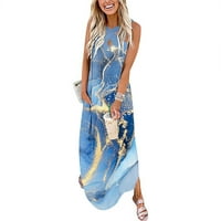 Ženska ljetna haljina bez rukava Criss križ v vrat labava duga haljina plaža prekriva duge maxi haljine s džepnom