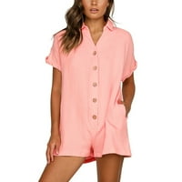 Ljetni ruperi za žene mrežaste hlače dvije solidne boje sportski set romper ružičasta xxl