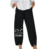 Tdoqot hlače za žene- Ravne hlače za noge modna vrećica fit casual print srednji struk ženke ženke crno l