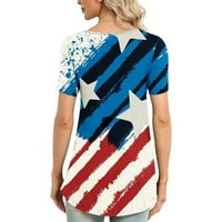 Fartey Womens Dan neovisnosti vrhovi Drvasto povremene američke zastave tiskane bluze labave majice s kvadratnim