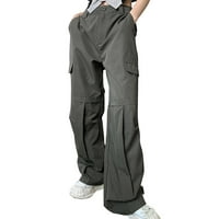 Vrećaste teretne hlače za žene visokog struka duge radne uredske hlače putničke hlače planinarske hlače sive boje