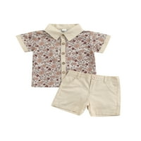 Gureui dojenčad mališani dječaci ljetni cvjetni tiskani casual majica set bebe kratki rukavi gumbi vrhovi solidne