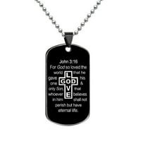 Muška ogrlica - Biblijski stih od nehrđajućeg čelika Ivan 3: Gospodinova molitva Bog je volio Cross Dog Oznake